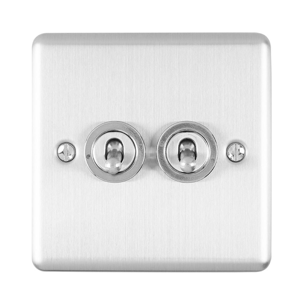 This is an image showing Eurolite Enhance Decorative 2 Gang Toggle Switch - Satin Stainless Steel ent2swss available to order from T.H. Wiggans Ironmongery in Kendal, quick delivery and discounted prices.