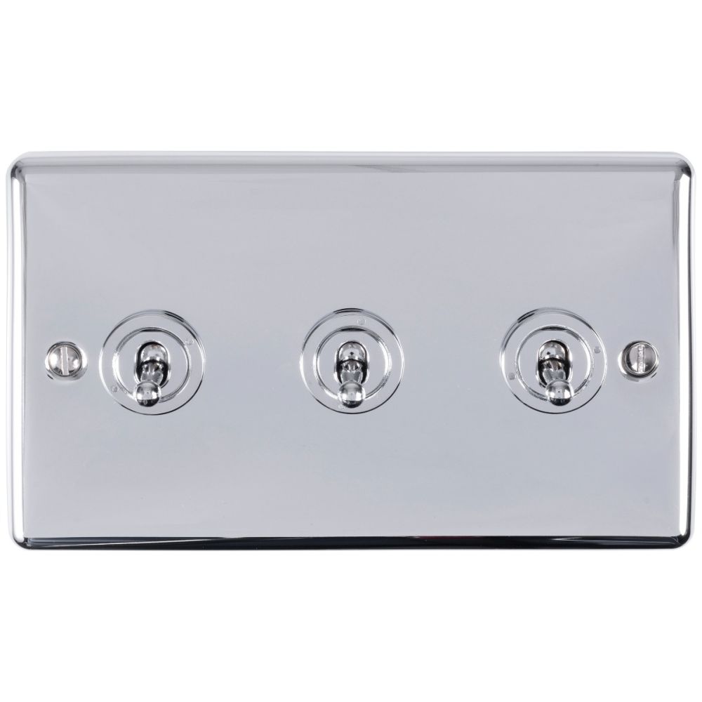 This is an image showing Eurolite Enhance Decorative 3 Gang Toggle Switch - Polished Chrome ent3swpc available to order from T.H. Wiggans Ironmongery in Kendal, quick delivery and discounted prices.
