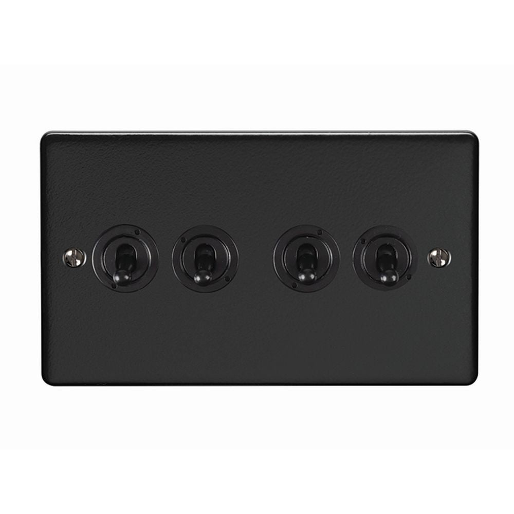 This is an image showing Eurolite Enhance Decorative 4 Gang Toggle Switch - Matt Black (With Black Trim) ent4swmbb available to order from T.H. Wiggans Ironmongery in Kendal, quick delivery and discounted prices.