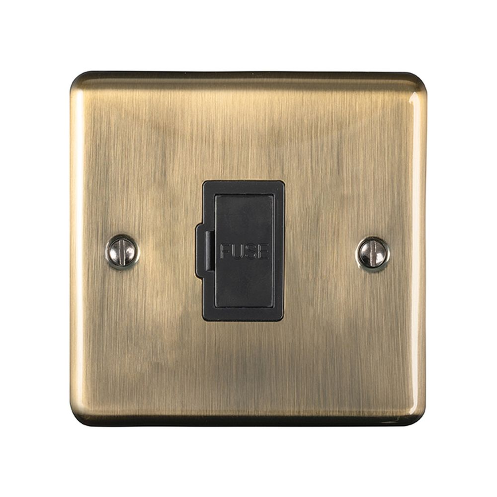 This is an image showing Eurolite Enhance Decorative Unswitched Fuse Spur - Antique Brass (With Black Trim) enuswfabb available to order from T.H. Wiggans Ironmongery in Kendal, quick delivery and discounted prices.