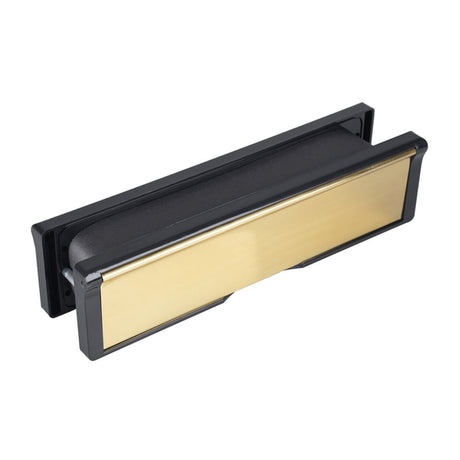 This is an image of a Eurospec - Intumescent Letterbox Assemblies 254mm PB - Polished Brass that is availble to order from T.H Wiggans Architectural Ironmongery in Kendal in Kendal.