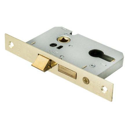This is an image of a Eurospec - Easi-T Economy Euro Profile Sashlock 64mm - Electro Brassed that is availble to order from T.H Wiggans Architectural Ironmongery in Kendal.