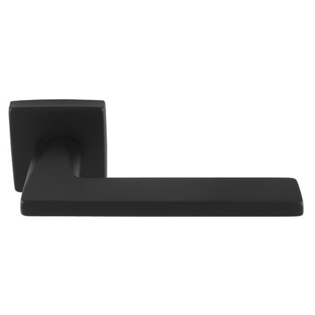 This is an image of a Carlisle Brass - Volta Lever On Concealed Fix Push-On Square Rose - Matt Black eul110mb that is availble to order from T.H Wiggans Ironmongery in Kendal.