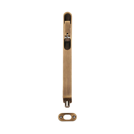 This is an image of a Eurospec - Flush Bolt Radius - Antique Brass that is availble to order from T.H Wiggans Architectural Ironmongery in Kendal in Kendal.