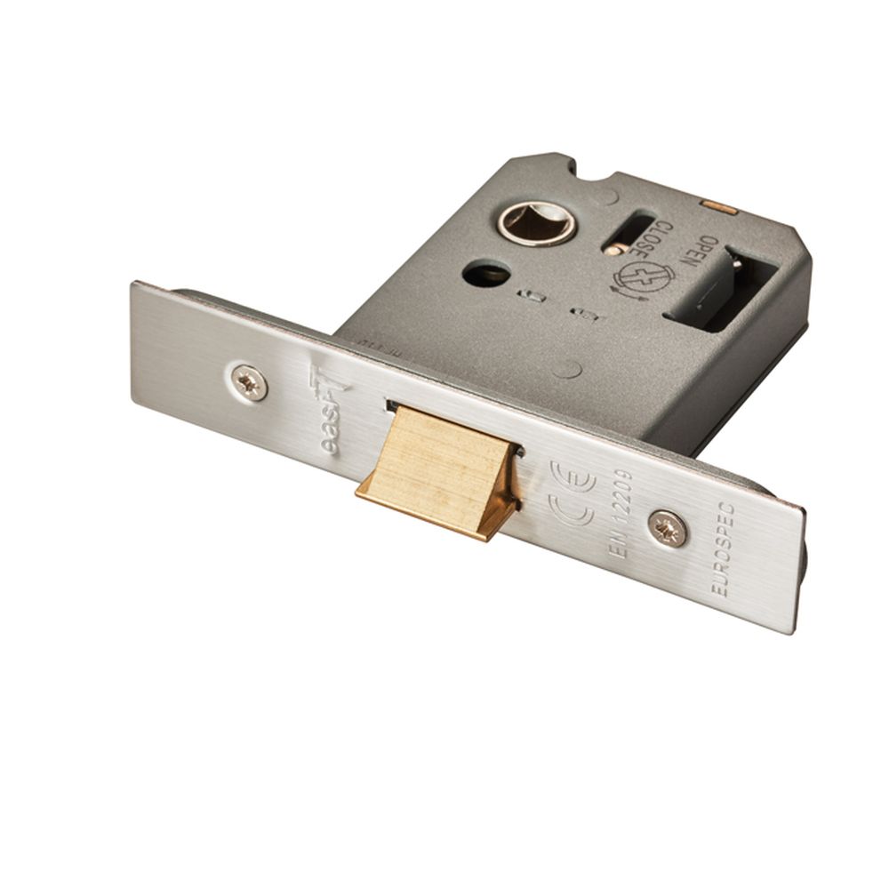 This is an image of a Eurospec - Easi-T Flat Latch 76mm - Satin Stainless Steel that is availble to order from T.H Wiggans Architectural Ironmongery in Kendal.