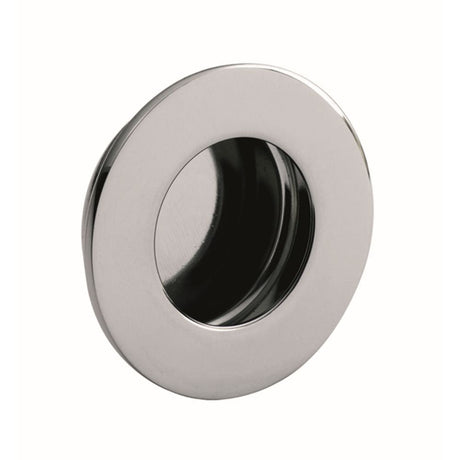 This is an image of a Eurospec - Circular Flush Pull - Bright Stainless Steel that is availble to order from T.H Wiggans Architectural Ironmongery in Kendal in Kendal.