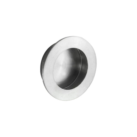 This is an image of a Eurospec - Circular Flush Pull - Satin Stainless Steel that is availble to order from T.H Wiggans Architectural Ironmongery in Kendal in Kendal.