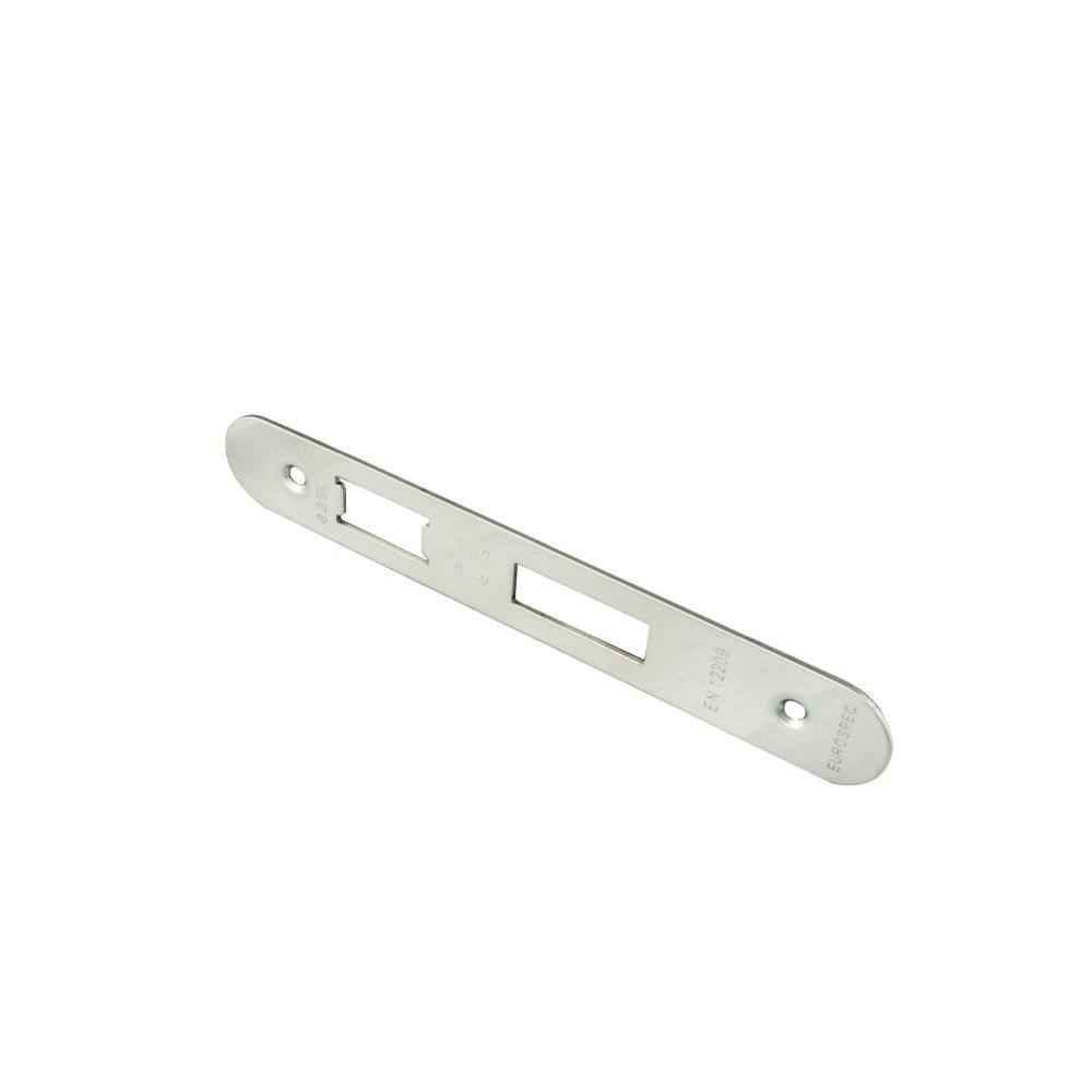 This is an image of a Eurospec - Easi - T Forend Strike and Fixing Pack - Radius Forend - Bright Stain that is availble to order from T.H Wiggans Architectural Ironmongery in Kendal.