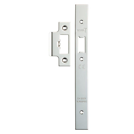 This is an image of a Eurospec - Forend Strike & Fixing Pack To Suit Din Latch-Bright Stainless Steel- that is availble to order from T.H Wiggans Architectural Ironmongery in Kendal.