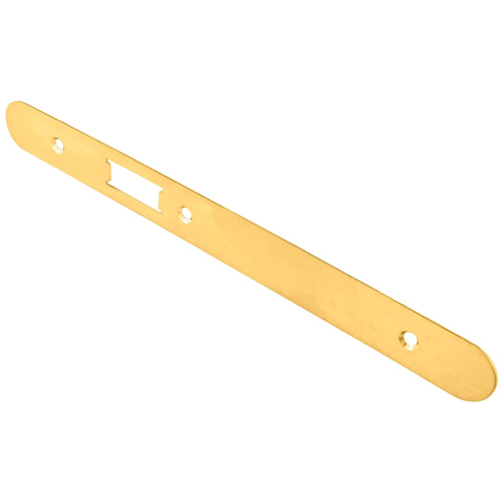 This is an image of a Eurospec - Forend Strike & Fixing Pack To Suit Din Latch-PVD-Radius Forend that is availble to order from T.H Wiggans Architectural Ironmongery in Kendal.