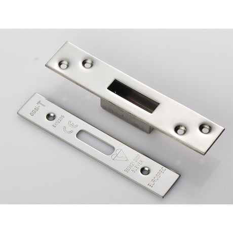This is an image of a Eurospec - Easi T Forend Strikes & Fixing Pack To Suit BS 5 Lever Deadlock-Brigh that is availble to order from T.H Wiggans Architectural Ironmongery in Kendal.