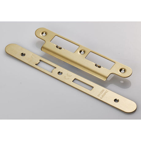 This is an image of a Eurospec - Forend Strike and Fixing Pack to suit Din Euro Sash/Bathroom Lock (Se that is availble to order from T.H Wiggans Architectural Ironmongery in Kendal.
