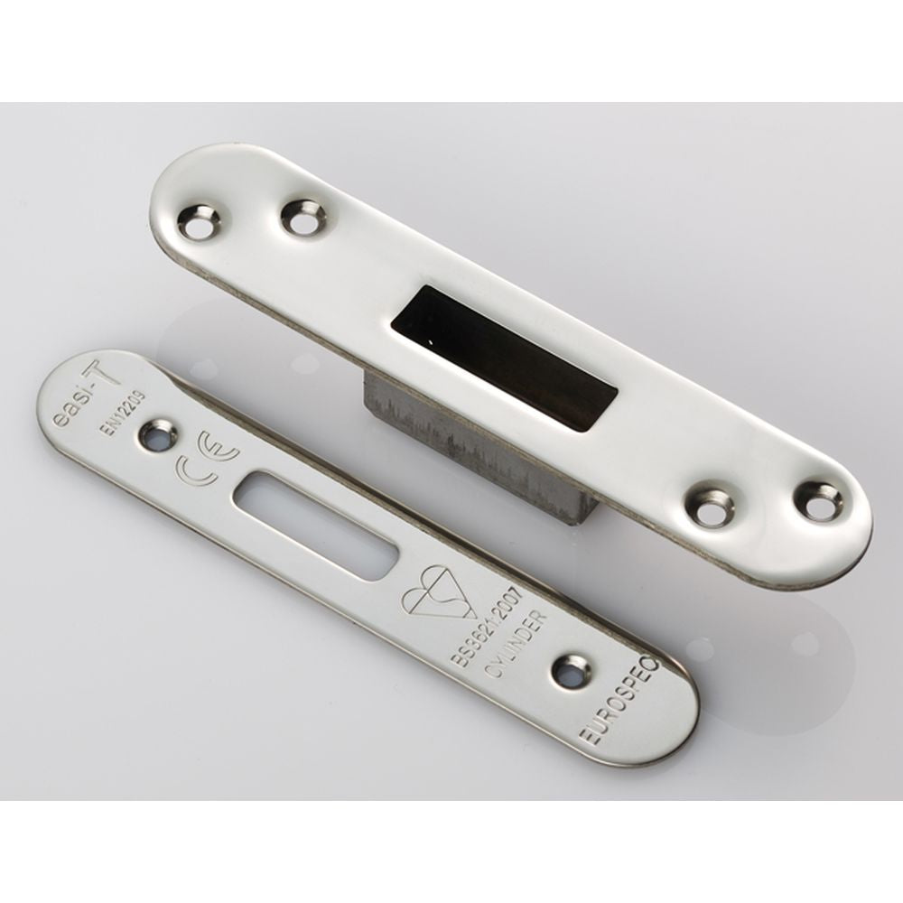 This is an image of a Eurospec - Easi T Forend Strike & Fixing Pack To Suit Euro Profile BS Cylinder D that is availble to order from T.H Wiggans Architectural Ironmongery in Kendal.