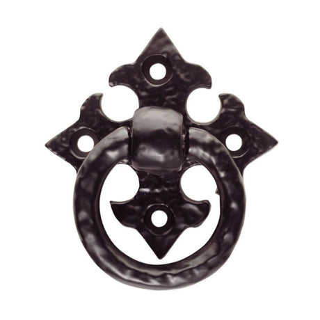 This is an image of a FTD - Ring Pull on Gothic Cross Backplate - Black Antique that is availble to order from T.H Wiggans Architectural Ironmongery in Kendal in Kendal.