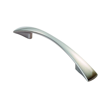 This is an image of a FTD - Waisted Flat Bow Handle 96mm - Satin Nickel that is availble to order from T.H Wiggans Architectural Ironmongery in Kendal in Kendal.