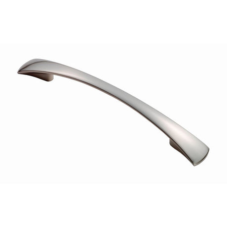 This is an image of a FTD - Waisted Flat Bow Handle 128mm - Satin Nickel that is availble to order from T.H Wiggans Architectural Ironmongery in Kendal in Kendal.