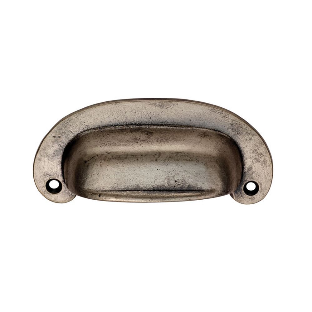 This is an image of a FTD - Oval Plate Cup Handle 86mm - Pewter Effect that is availble to order from T.H Wiggans Architectural Ironmongery in Kendal in Kendal.