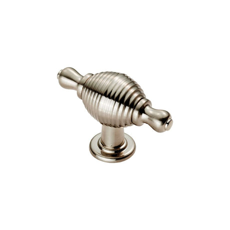 This is an image of a FTD - Reeded Knob with Finial Ears - Satin Nickel that is availble to order from T.H Wiggans Architectural Ironmongery in Kendal in Kendal.