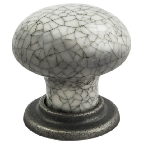 This is an image of a FTD - Porcelain Mushroom Pattern Knob 35mm - Antique Steel Midnight Blue Crackle that is availble to order from T.H Wiggans Architectural Ironmongery in Kendal in Kendal.