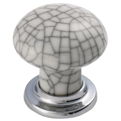 This is an image of a FTD - Porcelain Mushroom Pattern Knob 35mm - Polished Chrome/Midnight Blue Crack that is availble to order from T.H Wiggans Architectural Ironmongery in Kendal in Kendal.