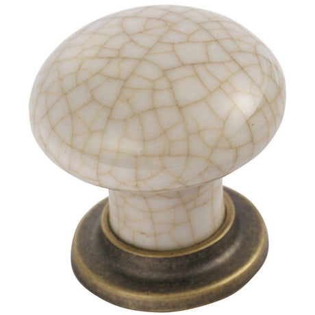 This is an image of a FTD - Porcelain Mushroom Pattern Knob 35mm - Florentine Bronze/Ivory Crackle Gla that is availble to order from T.H Wiggans Architectural Ironmongery in Kendal in Kendal.