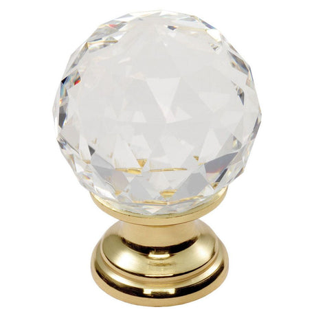 This is an image of a FTD - Clear Faceted Knob 25mm - Clear Translucent Brass that is availble to order from T.H Wiggans Architectural Ironmongery in Kendal in Kendal.