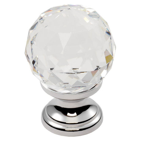 This is an image of a FTD - Clear Faceted Knob 25mm - Clear Translucent Chrome that is availble to order from T.H Wiggans Architectural Ironmongery in Kendal in Kendal.