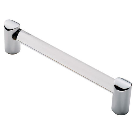 This is an image of a FTD - Clear Acrylic Bar Handle 128mm - Acrylic Clear Chrome that is availble to order from T.H Wiggans Architectural Ironmongery in Kendal in Kendal.