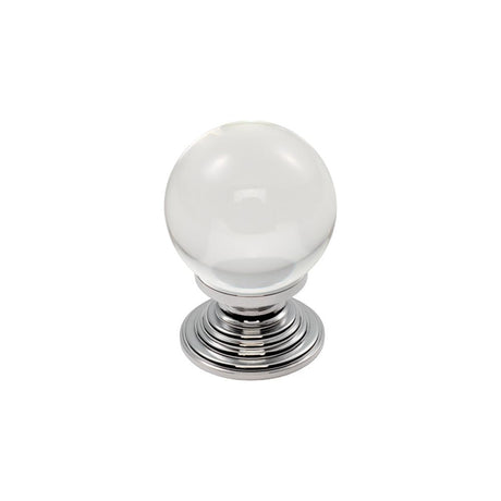 This is an image of a FTD - Clear Ball Knob 27mm - Clear Translucent Chrome that is availble to order from T.H Wiggans Architectural Ironmongery in Kendal in Kendal.