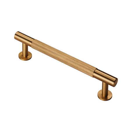 This is an image of a FTD - Knurled Pull Handle 128mm c/c - Satin Brass that is availble to order from T.H Wiggans Architectural Ironmongery in Kendal in Kendal.