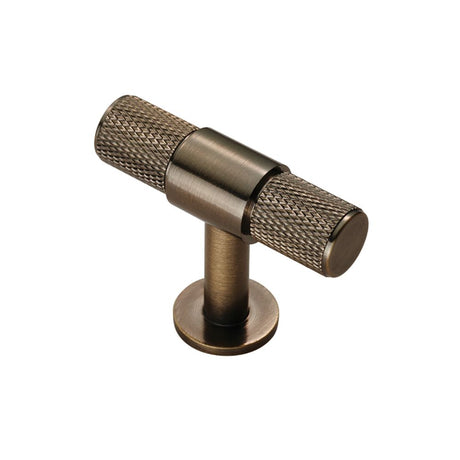 This is an image of a FTD - Knurled T-bar Knob - Antique Brass that is availble to order from T.H Wiggans Architectural Ironmongery in Kendal in Kendal.