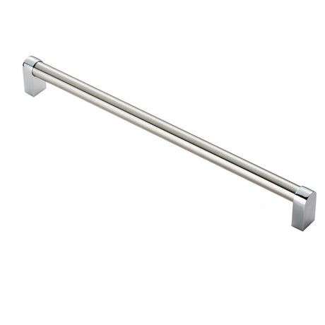 This is an image of a FTD - Bauhaus Handle 320mm - Satin Nickel/Polished Chrome that is availble to order from T.H Wiggans Architectural Ironmongery in Kendal in Kendal.