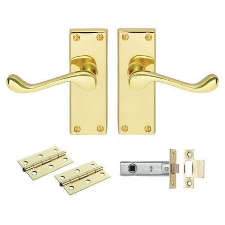 This is an image of Carlisle Brass - Contract Victorian Scroll Latch Pack - Electro Brassed available to order from T.H Wiggans Architectural Ironmongery in Kendal, quick delivery and discounted prices.
