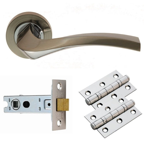 This is an image of Carlisle Brass - Sines Lever on Rose Latch Pack - Satin Nickel / Polished Chrome available to order from T.H Wiggans Architectural Ironmongery in Kendal, quick delivery and discounted prices.