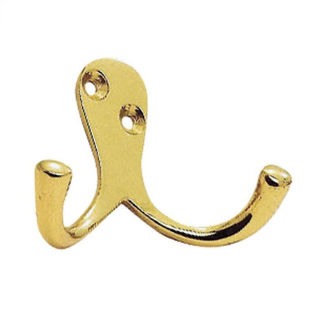 This is an image of a Carlisle Brass - Victorian Double Robe Hook - Polished Brass that is availble to order from T.H Wiggans Architectural Ironmongery in Kendal in Kendal.