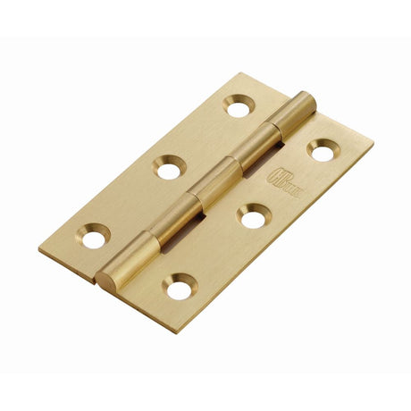 This is an image of a Carlisle Brass - 76 x 40mm Solid Drawn Brass Butt Hinge - Satin Brass that is availble to order from T.H Wiggans Architectural Ironmongery in in Kendal.