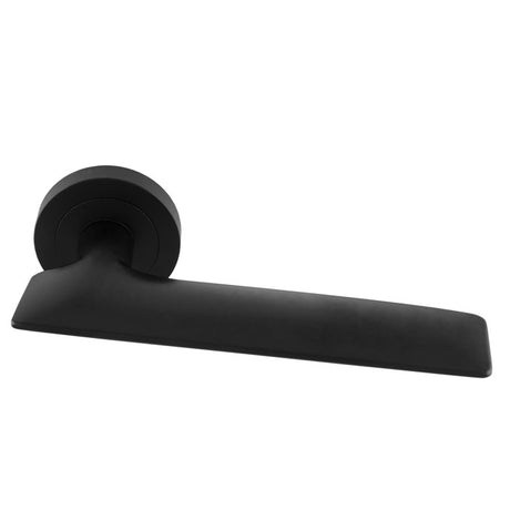 This is an image of a Manital - Hygge due Lever on Round Rose - Matt Black hyd5blk that is availble to order from T.H Wiggans Ironmongery in Kendal.