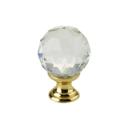 This is an image of a Frelan - Crystal Cabinet Knobs 30mm Dia. - Polished Brass that is availble to order from T.H Wiggans Architectural Ironmongery in Kendal in Kendal.