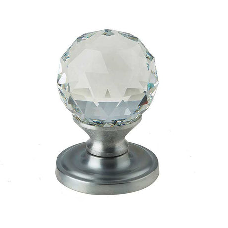 This is an image of Frelan - 60mm Dia. Crystal Mortice Knobs - Satin Chrome available to order from T.H Wiggans Architectural Ironmongery in Kendal, quick delivery and discounted prices.