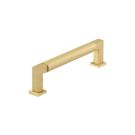 This is an image of a Burlington - Westminster Cabinet Handle 128mm CTC - Satin Brass that is availble to order from T.H Wiggans Architectural Ironmongery in Kendal in Kendal.