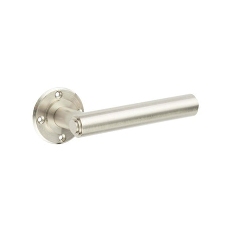 This is an image of Burlington - Richmond Satin Nickel Lever on Rose Door Handle - Roses Sold Separa available to order from T.H Wiggans Architectural Ironmongery in Kendal, quick delivery and discounted prices.