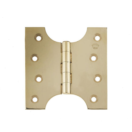 This is an image of a Frelan - 127x102mm Budget Parliament Hinges - Polished Brass that is availble to order from T.H Wiggans Architectural Ironmongery in in Kendal.