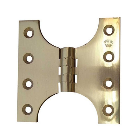 This is an image of a Frelan - 102x102mm Crown Parliament Hinges - Polished Brass that is availble to order from T.H Wiggans Architectural Ironmongery in in Kendal.