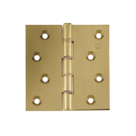 This is an image of a Frelan - 102x102mm Projection Brass Hinges - Polished Brass that is availble to order from T.H Wiggans Architectural Ironmongery in in Kendal.