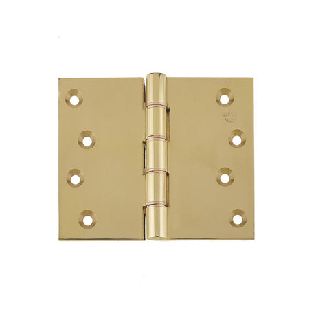 This is an image of a Frelan - 102x127mm Projection Brass Hinges - Polished Brass that is availble to order from T.H Wiggans Architectural Ironmongery in in Kendal.