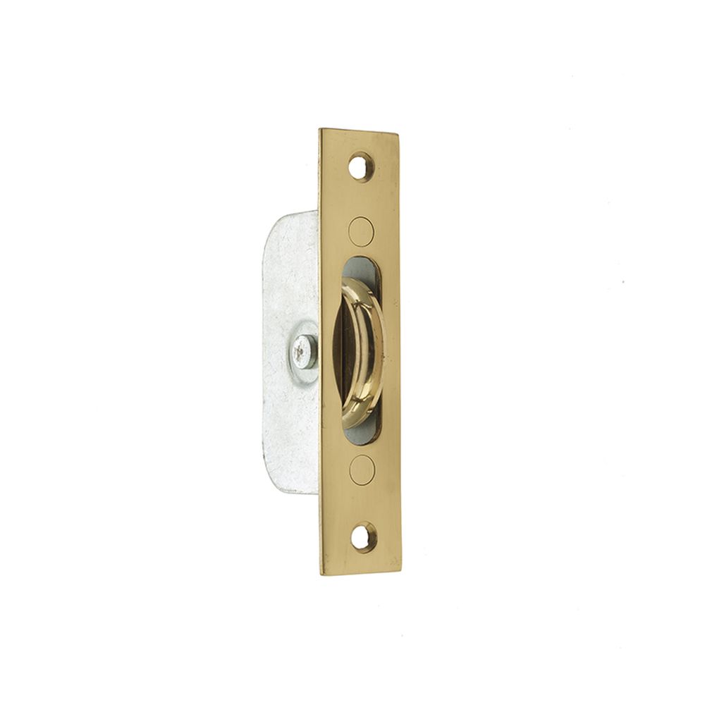 This is an image of a Frelan - Brass Roller Sash Axel Pulley - Polished Brass that is availble to order from T.H Wiggans Architectural Ironmongery in Kendal in Kendal.