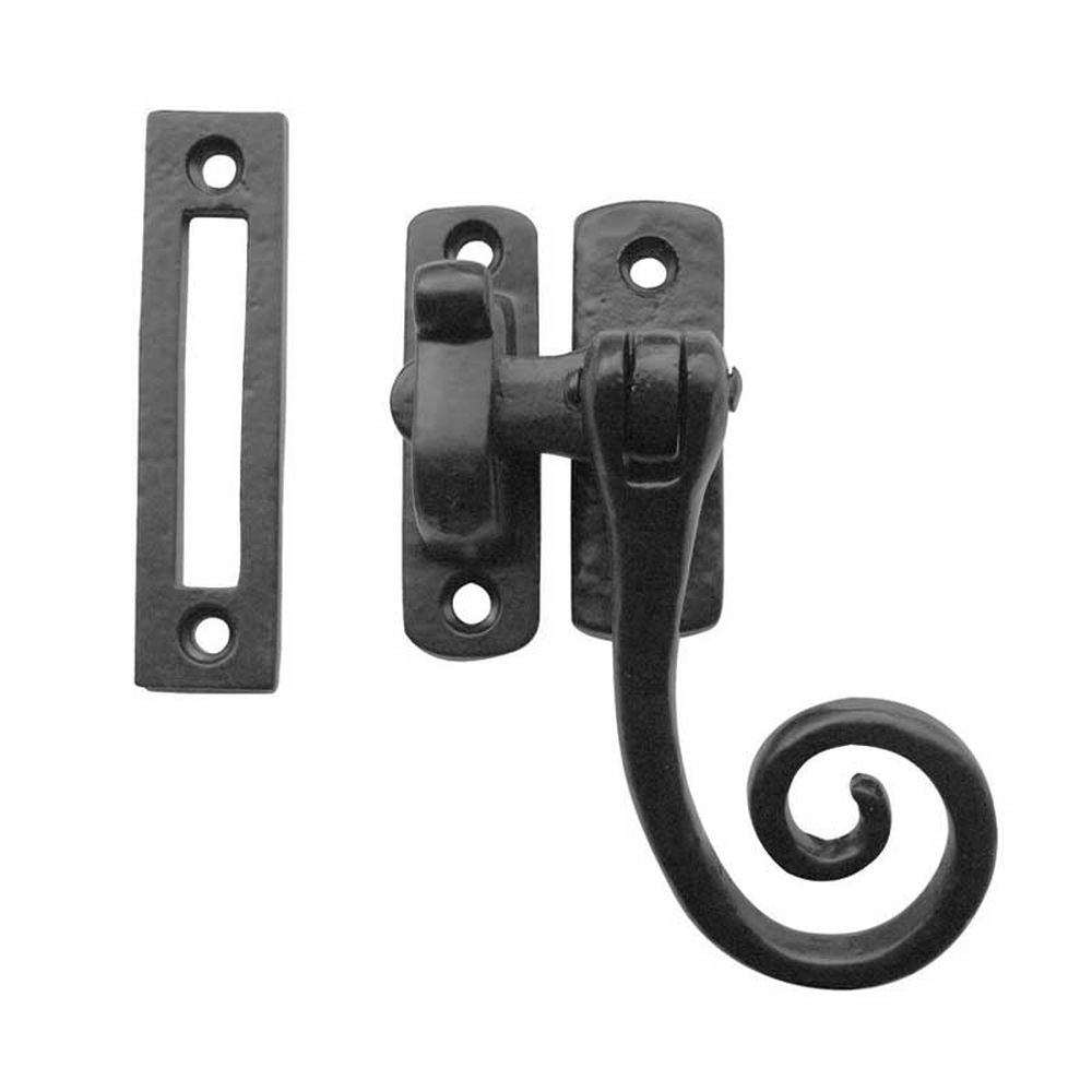 This is an image of a Frelan - Monkey Tail Casement Fastener Hook & Mortice Plate - Antique Black that is availble to order from T.H Wiggans Architectural Ironmongery in Kendal in Kendal.