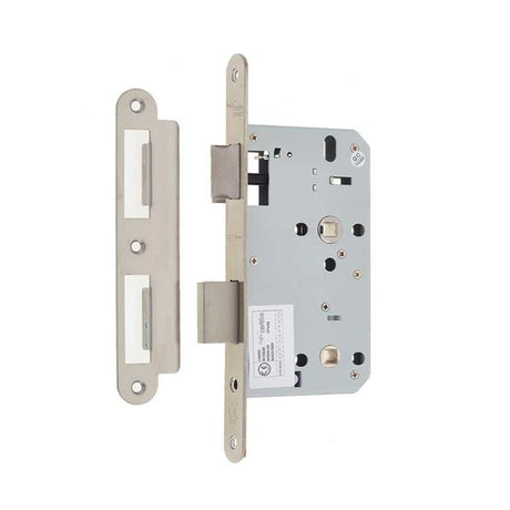 This is an image of a Frelan - 78mm sss Din bathroom lock radiused 60mm backset that is availble to order from T.H Wiggans Architectural Ironmongery in Kendal.