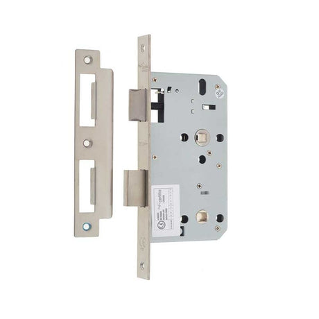 This is an image of a Frelan - 78mm sss Din bathroom lock 60mm backset that is availble to order from T.H Wiggans Architectural Ironmongery in Kendal.