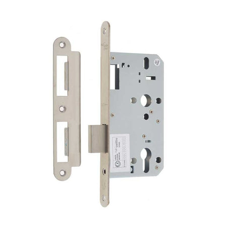 This is an image of a Frelan - 72mm sss Din euro deadlock radiused 60mm backset that is availble to order from T.H Wiggans Architectural Ironmongery in Kendal.